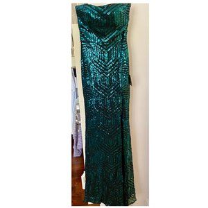 NWT Teal Sequin Long Prom Dress with Slit